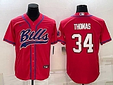 Men's Buffalo Bills #34 Thurman Thomas Red With Patch Cool Base Stitched Baseball Jersey,baseball caps,new era cap wholesale,wholesale hats