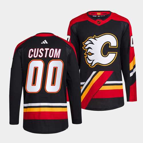 Men's Calgary Flames Custom Black 2022-23 Reverse Retro Stitched Jersey