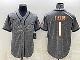 Men's Chicago Bears #1 Justin Fields Gray With Patch Cool Base Stitched Baseball Jersey,baseball caps,new era cap wholesale,wholesale hats