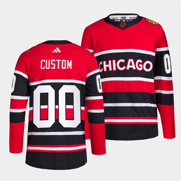 Men's Chicago Blackhawks Custom Red Black 2022 Reverse Retro Stitched Jersey
