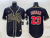 Men's Chicago Bulls #23 Michael Jordan Black Gold With Patch Cool Base Stitched Baseball Jersey,baseball caps,new era cap wholesale,wholesale hats