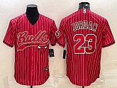 Men's Chicago Bulls #23 Michael Jordan Red Pinstripe With Patch Cool Base Stitched Baseball Jersey,baseball caps,new era cap wholesale,wholesale hats