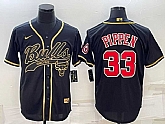Men's Chicago Bulls #33 Scottie Pippen Black Gold With Patch Cool Base Stitched Baseball Jersey,baseball caps,new era cap wholesale,wholesale hats