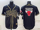 Men's Chicago Bulls Black Gold Team Big Logo With Patch Cool Base Stitched Baseball Jersey,baseball caps,new era cap wholesale,wholesale hats