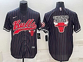 Men's Chicago Bulls Black Pinstripe Team Big Logo With Patch Cool Base Stitched Baseball Jersey,baseball caps,new era cap wholesale,wholesale hats