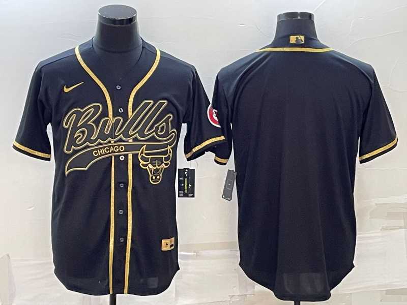 Men's Chicago Bulls Blank Black Gold With Patch Cool Base Stitched Baseball Jersey