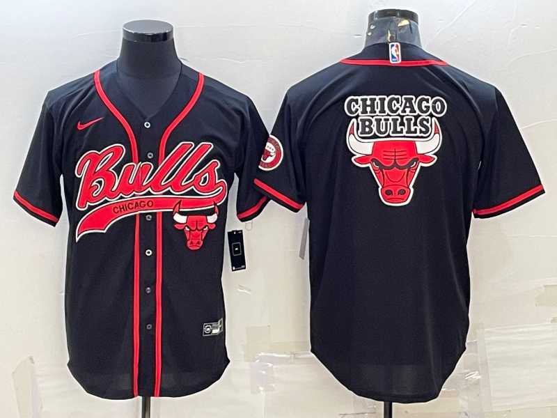 Men's Chicago Bulls Blank Black Team Big Logo With Patch Cool Base Stitched Baseball Jersey