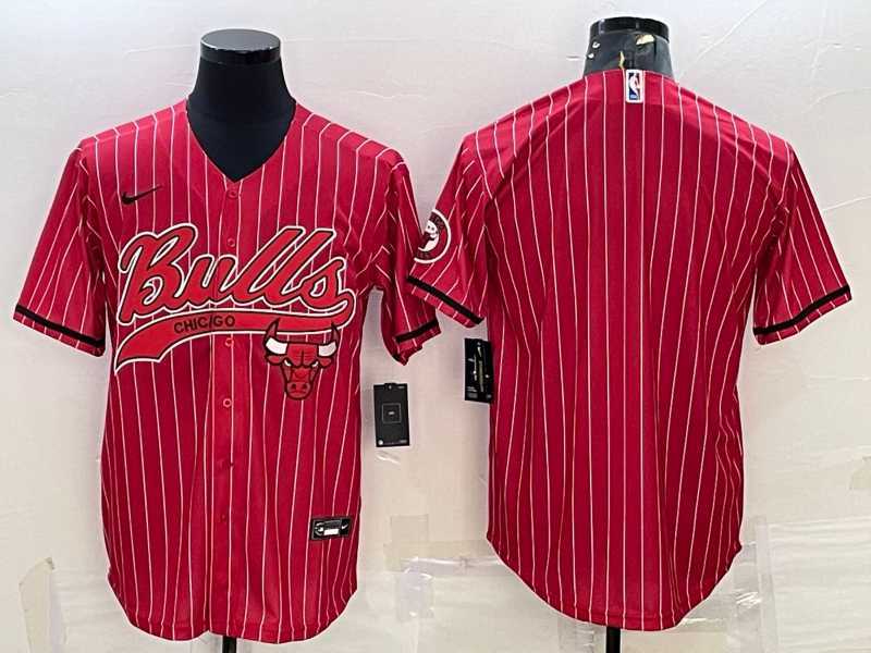 Men's Chicago Bulls Blank Red Pinstripe With Patch Cool Base Stitched Baseball Jersey