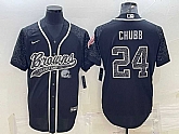 Men's Cleveland Browns #24 Nick Chubb Black Reflective With Patch Cool Base Stitched Baseball Jersey,baseball caps,new era cap wholesale,wholesale hats