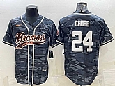 Men's Cleveland Browns #24 Nick Chubb Grey Camo With Patch Cool Base Stitched Baseball Jersey,baseball caps,new era cap wholesale,wholesale hats