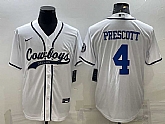 Men's Dallas Cowboys #4 Dak Prescott White With Patch Cool Base Stitched Baseball Jersey,baseball caps,new era cap wholesale,wholesale hats