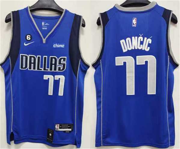 Men's Dallas Mavericks #77 Luka Doncic Blue No.6 Patch Stitched Jersey