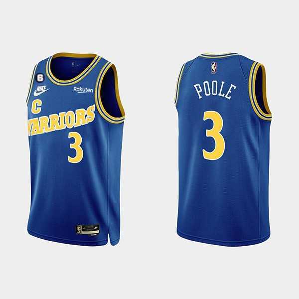 Men's Golden State Warriors #3 Jordan Poole 2022-23 Blue With No.6 Patch Stitched Basketball Jersey Dzhi