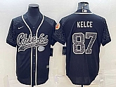 Men's Kansas City Chiefs #87 Travis Kelce Black Reflective With Patch Cool Base Stitched Baseball Jersey,baseball caps,new era cap wholesale,wholesale hats