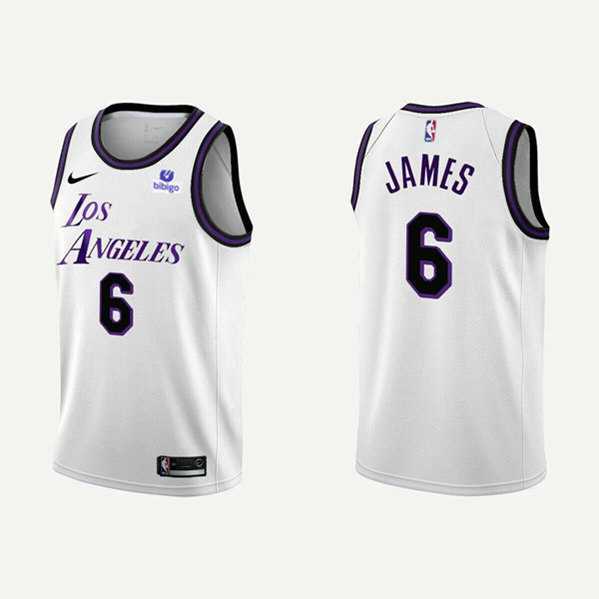Men's Los Angeles Lakers #6 LeBron James 2022-23 White Stitched Basketball Jersey Dzhi