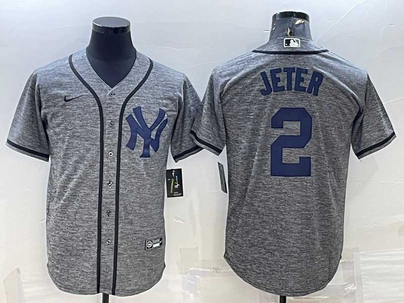 Men's New York Yankees #2 Derek Jeter Grey Gridiron Cool Base Stitched Jersey