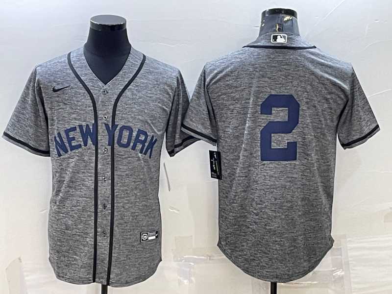 Men's New York Yankees #2 Derek Jeter No Name Grey Gridiron Cool Base Stitched Jersey