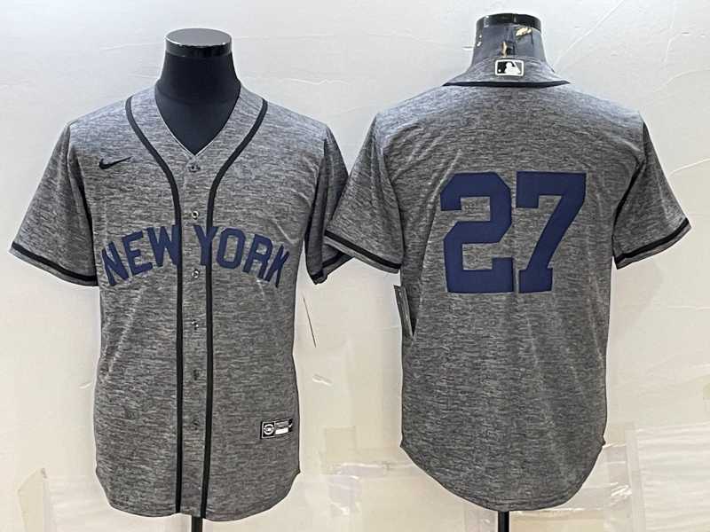 Men's New York Yankees #27 Giancarlo Stanton No Name Grey Gridiron Cool Base Stitched Jersey