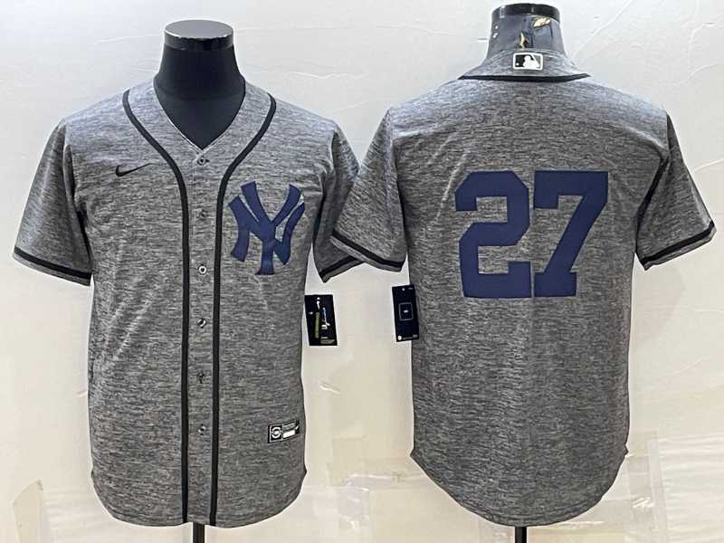 Men's New York Yankees #27 Giancarlo Stanton No Name Grey Gridiron Cool Base Stitched Jerseys