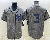 Men's New York Yankees #3 Babe Ruth No Name Grey Gridiron Cool Base Stitched Jersey,baseball caps,new era cap wholesale,wholesale hats