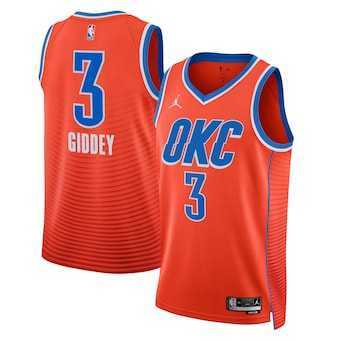 Men's Oklahoma City Thunder #3 Josh Giddey Orange Statement Edition Stitched Basketball Jersey Dzhi