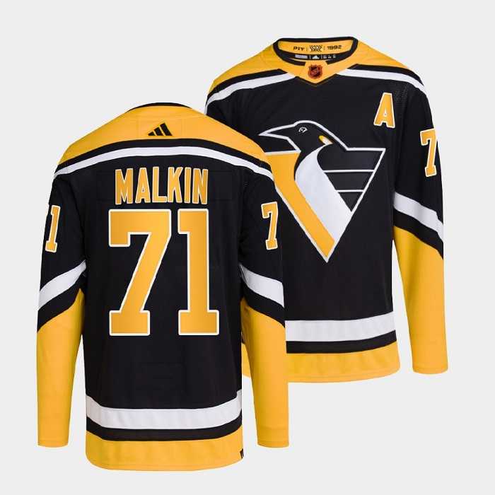 Men's Pittsburgh Penguins #71 Evgeni Malkin Black 2022-23 Reverse Retro Stitched Jersey Dzhi