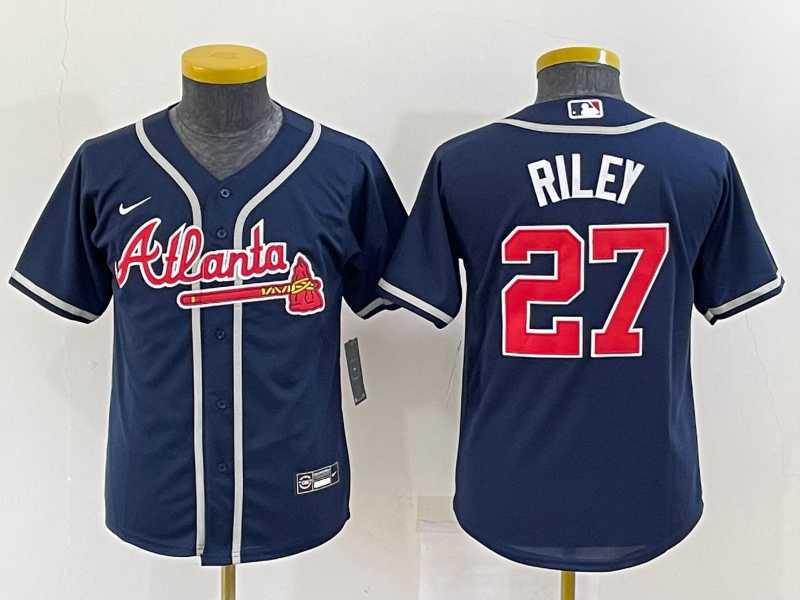 Youth Atlanta Braves #27 Austin Riley Navy Blue Stitched MLB Cool Base Nike Jersey