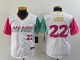 Youth San Diego Padres #22 Juan Soto Number White 2022 City Connect Cool Base Stitched Jersey,baseball caps,new era cap wholesale,wholesale hats