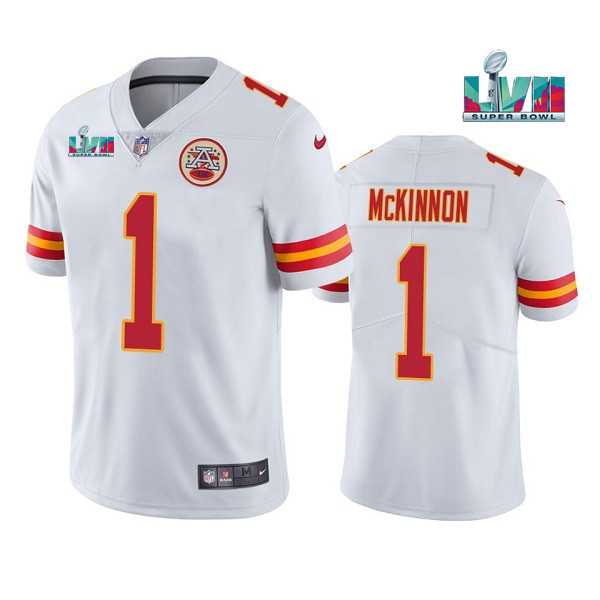 Men & Women & Youth Kansas City Chiefs #1 Jerick McKinnon White Super Bowl LVII Patch Vapor Untouchable Limited Stitched Jersey