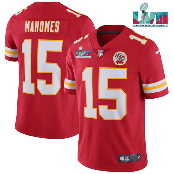 Men & Women & Youth Kansas City Chiefs #15 Patrick Mahomes Red Super Bowl LVII Patch Vapor Untouchable Limited Stitched Jersey