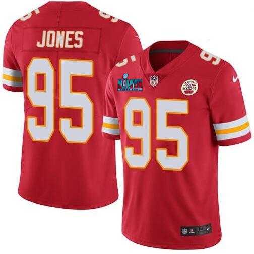 Men & Women & Youth Kansas City Chiefs 95 Chris Jones Red 2023 Super Bowl LVII Vapor Limited Jersey