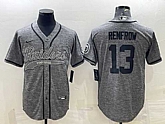 Men's Las Vegas Raiders #13 Hunter Renfrow Gray With Patch Cool Base Stitched Baseball Jersey,baseball caps,new era cap wholesale,wholesale hats