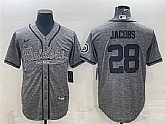 Men's Las Vegas Raiders #28 Josh Jacobs Gray With Patch Cool Base Stitched Baseball Jersey,baseball caps,new era cap wholesale,wholesale hats