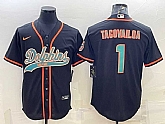 Men's Miami Dolphins #1 Tua Tagovailoa Black With Patch Cool Base Stitched Baseball Jersey,baseball caps,new era cap wholesale,wholesale hats