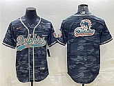 Men's Miami Dolphins Gray Camo Team Big Logo With Patch Cool Base Stitched Baseball Jersey
