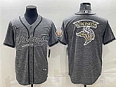 Men's Minnesota Vikings Gray Team Big Logo With Patch Cool Base Stitched Baseball Jersey,baseball caps,new era cap wholesale,wholesale hats