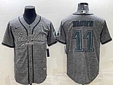 Men's Philadelphia Eagles #11 A. J. Brown Gray With Patch Cool Base Stitched Baseball Jersey,baseball caps,new era cap wholesale,wholesale hats