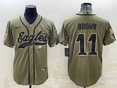 Men's Philadelphia Eagles #11 A. J. Brown Olive 2022 Salute To Service Cool Base Stitched Baseball Jersey,baseball caps,new era cap wholesale,wholesale hats