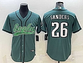 Men's Philadelphia Eagles #26 Miles Sanders Green With Patch Cool Base Stitched Baseball Jersey,baseball caps,new era cap wholesale,wholesale hats
