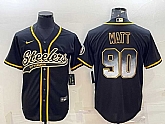 Men's Pittsburgh Steelers #90 TJ Watt Black Gold With Patch Smoke Cool Base Stitched Baseball Jersey