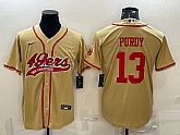 Men's San Francisco 49ers #13 Brock Purdy Gold With Patch Cool Base Stitched Baseball Jersey,baseball caps,new era cap wholesale,wholesale hats