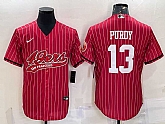 Men's San Francisco 49ers #13 Brock Purdy Red Pinstripe With Patch Cool Base Stitched Baseball Jersey,baseball caps,new era cap wholesale,wholesale hats