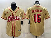 Men's San Francisco 49ers #16 Joe Montana Gold Color Rush With Patch Cool Base Stitched Baseball Jersey,baseball caps,new era cap wholesale,wholesale hats
