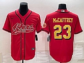 Men's San Francisco 49ers #23 Christian McCaffrey Red Gold With Patch Cool Base Stitched Baseball Jersey,baseball caps,new era cap wholesale,wholesale hats