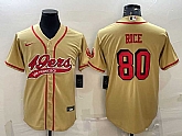Men's San Francisco 49ers #80 Jerry Rice Gold Color Rush With Patch Cool Base Stitched Baseball Jersey,baseball caps,new era cap wholesale,wholesale hats