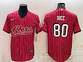 Men's San Francisco 49ers #80 Jerry Rice Red Pinstripe Color Rush With Patch Cool Base Stitched Baseball Jersey,baseball caps,new era cap wholesale,wholesale hats