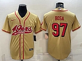Men's San Francisco 49ers #97 Nick Bosa Gold Color Rush With Patch Cool Base Stitched Baseball Jersey,baseball caps,new era cap wholesale,wholesale hats