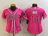 Women's Buffalo Bills #14 Stefon Diggs Pink With Patch Cool Base Stitched Baseball Jersey,baseball caps,new era cap wholesale,wholesale hats