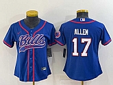 Women's Buffalo Bills #17 Josh Allen Blue With Patch Cool Base Stitched Baseball Jersey,baseball caps,new era cap wholesale,wholesale hats
