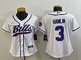 Women's Buffalo Bills #3 Damar Hamlin White With Patch Cool Base Stitched Baseball Jersey,baseball caps,new era cap wholesale,wholesale hats